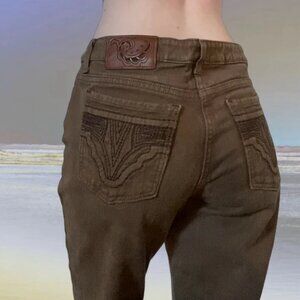 vintage brown embroidered straight leg jeans